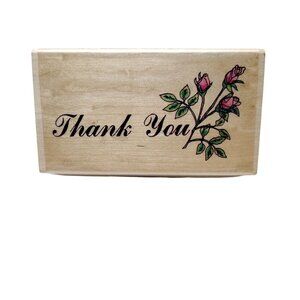 Thank You Rubber Stamp With Floral Design By Stamp Affair